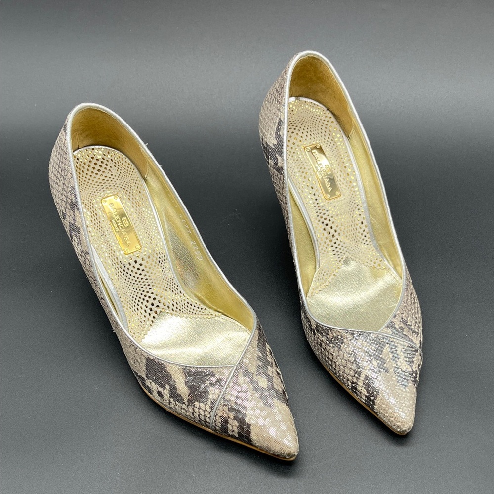 Snakeskin Patterned Heels in silver and gold tones